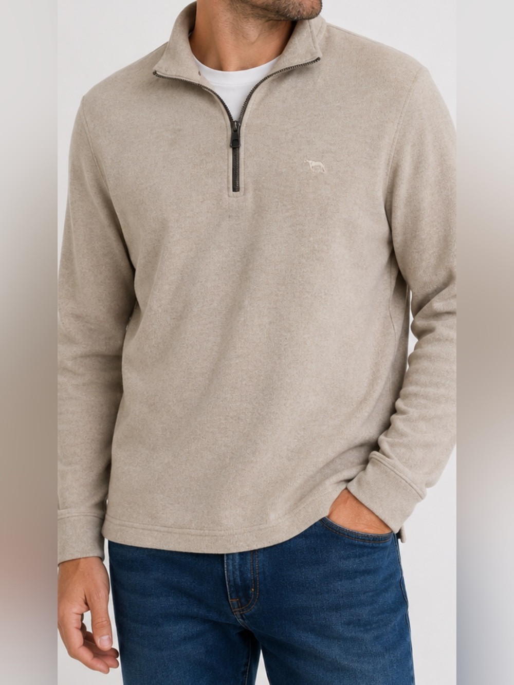 Rodd & Gunn Mens M Beige 1/4 Zip Cotton Pullover Sweater Embroidered Logo